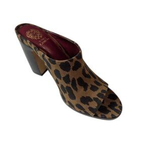 Vince Camuto Brianda Brown/Blk Leather Animal Print Block Heel Mule Size 9 NWOB